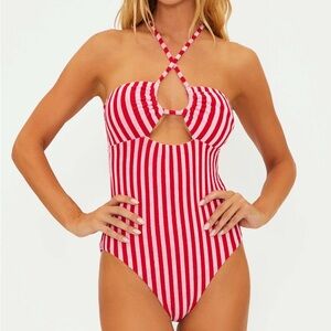 Beach Riot Phoenix One Piece Candy Cane Stripe Terry